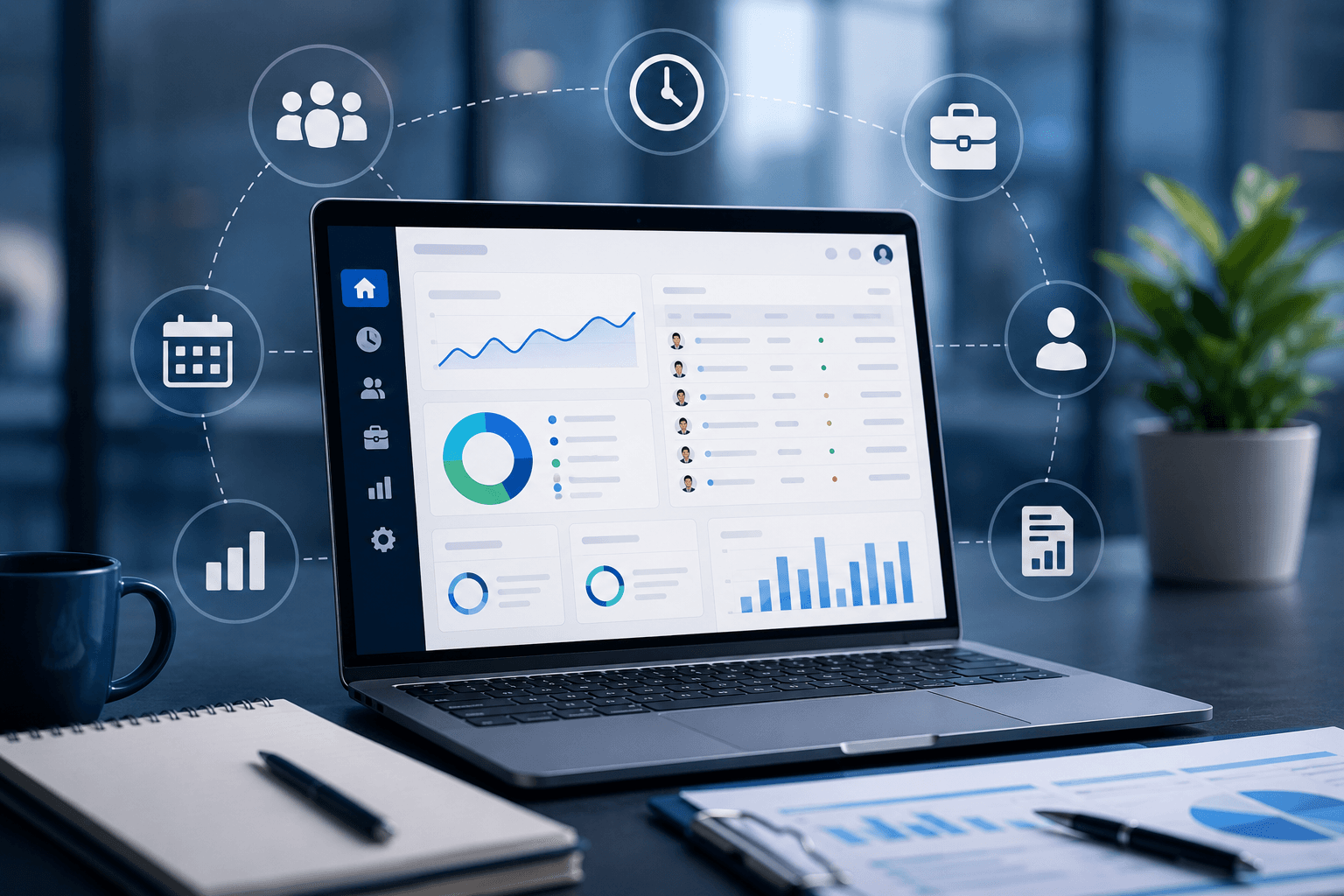 Staffing dashboard tracking consultants, assignments, and approvals